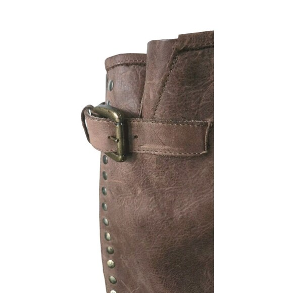 Steve Madden Lynxx Riding Boot Women 6.5 Leather Brown Red Contrast Zip Distress - Picture 5 of 10